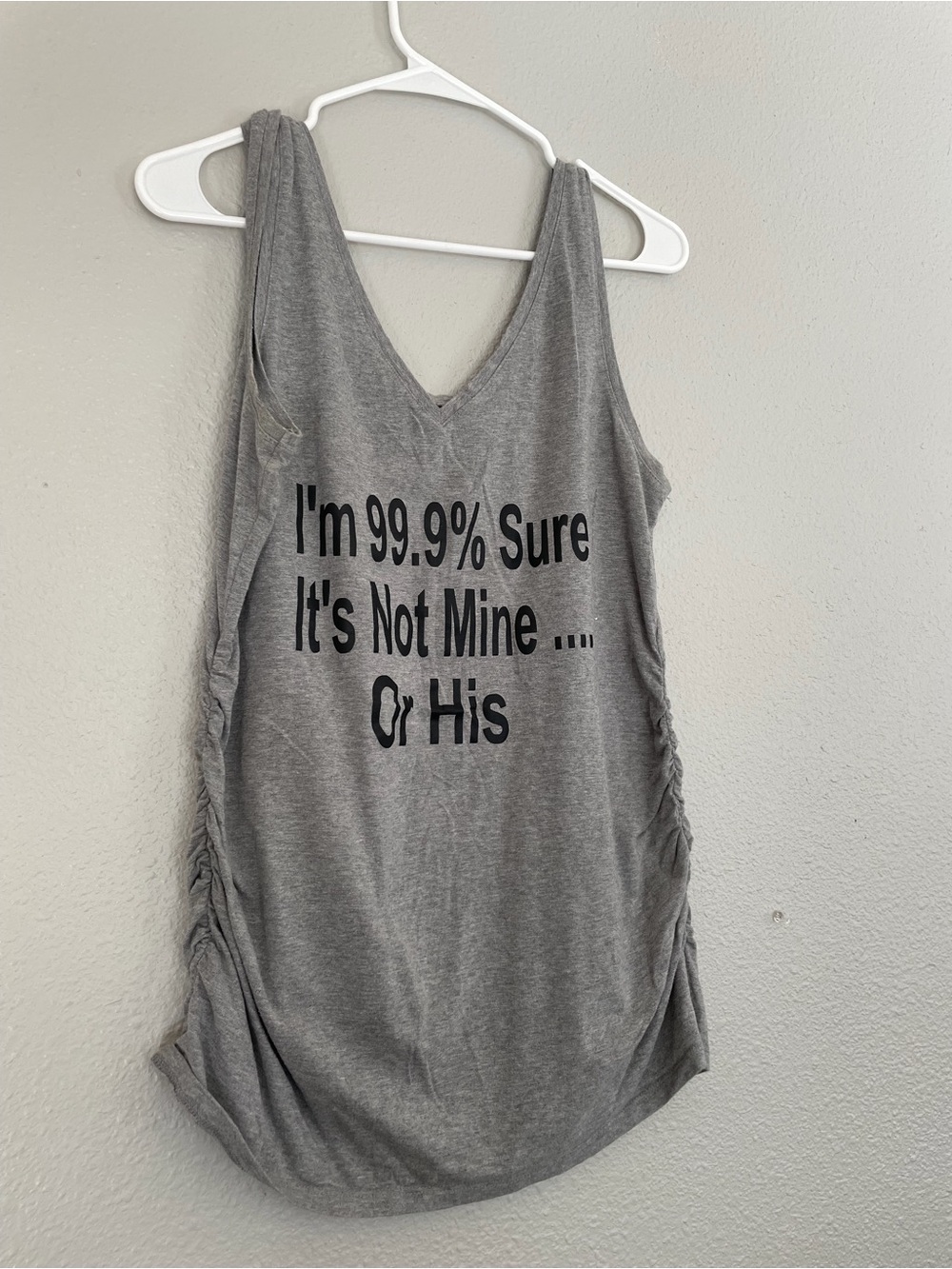 Gray V-Neck Graphic Ruched Tank Top - Unbranded